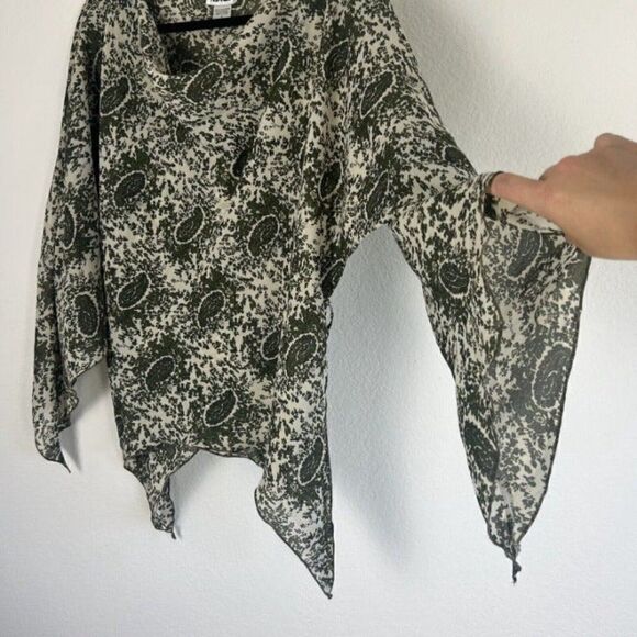 Vintage Magic Woman’s Tunic Paisley Green Bohemian Flared Sleeve Blouse Large - Picture 2 of 10